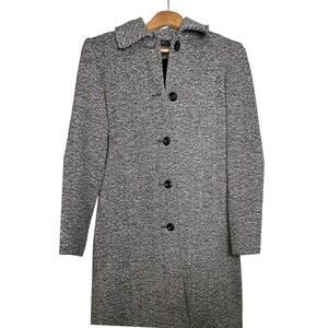 VTG JONES NEW YORK Womens Black White Tweed Wool Blend Button Front Coat Size 10